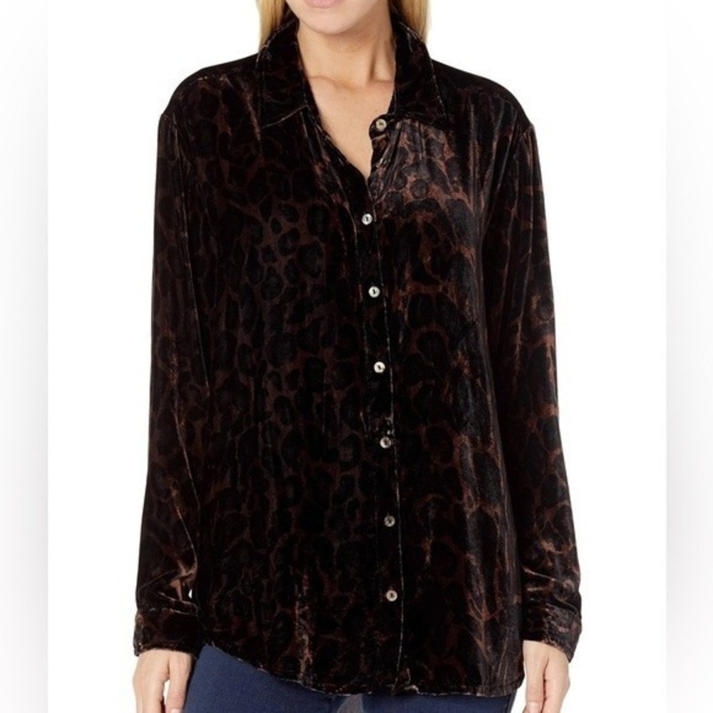 Johnny Was Torine Velvet Oversized‎ Button-Front Short Women's Large Floral - Picture 3 of 6